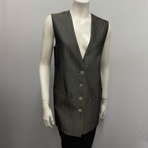 Vintage 100% Silk Gianfranco Ferre Long Vest Gray & Black Striped Size L